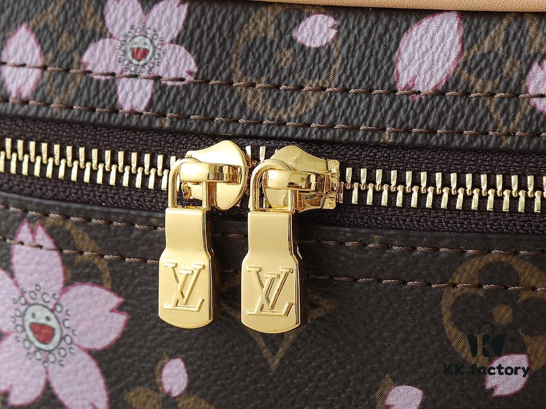 693023ed12f62673a6fadaea Upgraded Original M14181 M44495 Nice Mini Cosmetic Case Made of Monogram Coated Canvas with Rounded Silhouette and Cherry Blossom Pattern from the Louis Vuitton x Takashi Murakami Reimagined Collection, Featuring Cowhide Leather Handle and Double Zipper Closure