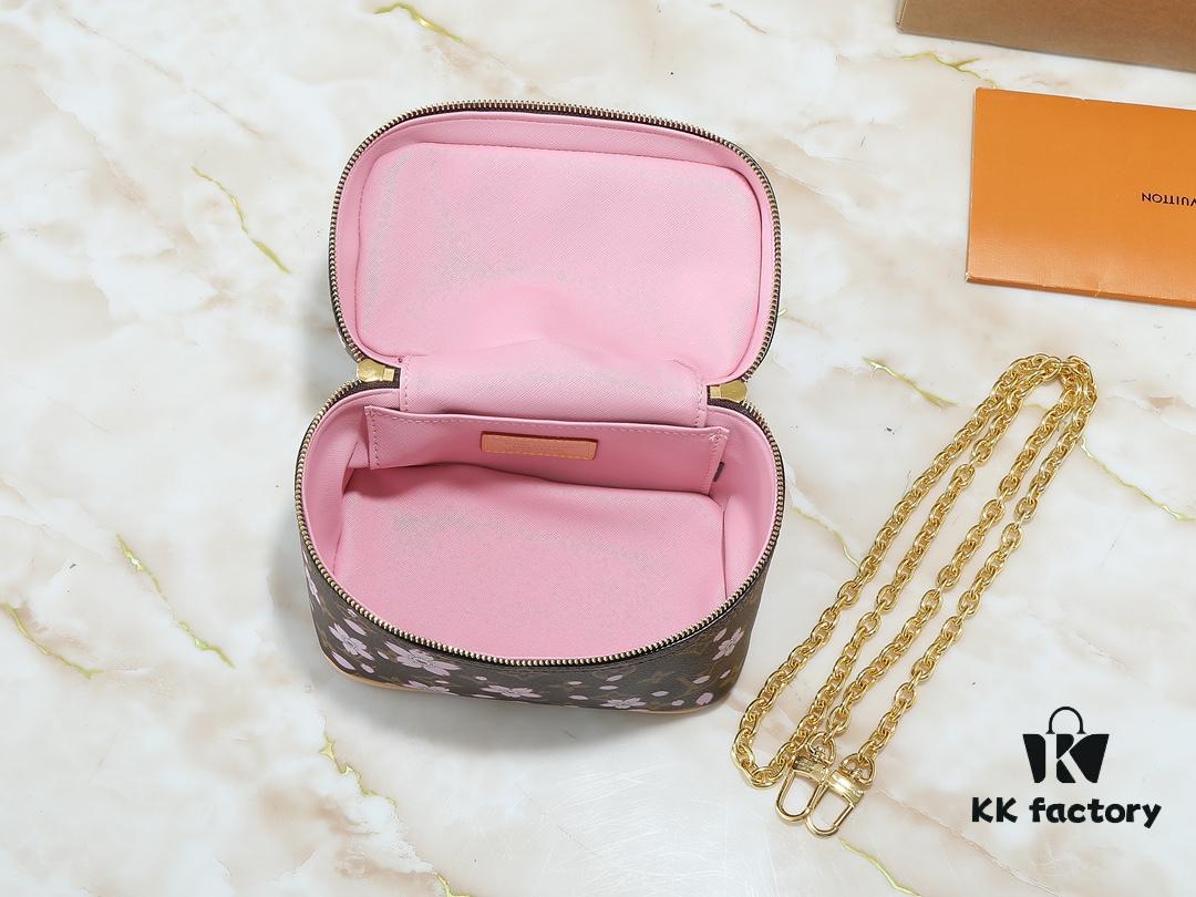 693023f012f62673a6fadaed Upgraded Original M14181 M44495 Nice Mini Cosmetic Case Made of Monogram Coated Canvas with Rounded Silhouette and Cherry Blossom Pattern from the Louis Vuitton x Takashi Murakami Reimagined Collection, Featuring Cowhide Leather Handle and Double Zipper Closure