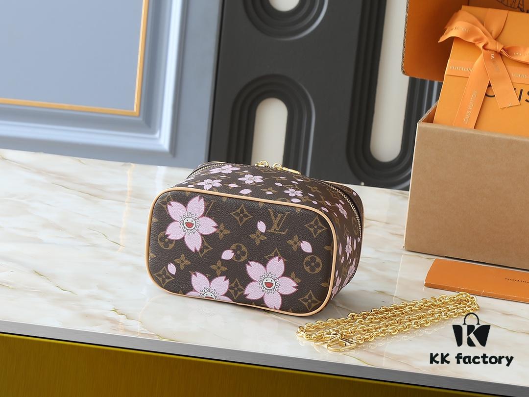 693023fc12f62673a6fadaf7 Upgraded Original M14181 M44495 Nice Mini Cosmetic Case Made of Monogram Coated Canvas with Rounded Silhouette and Cherry Blossom Pattern from the Louis Vuitton x Takashi Murakami Reimagined Collection, Featuring Cowhide Leather Handle and Double Zipper Closure