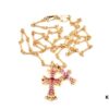 693036a6f09edb6de4c4ccb4 Chrome Hearts 22K Gold Plated Red Diamond Double Cross Necklace