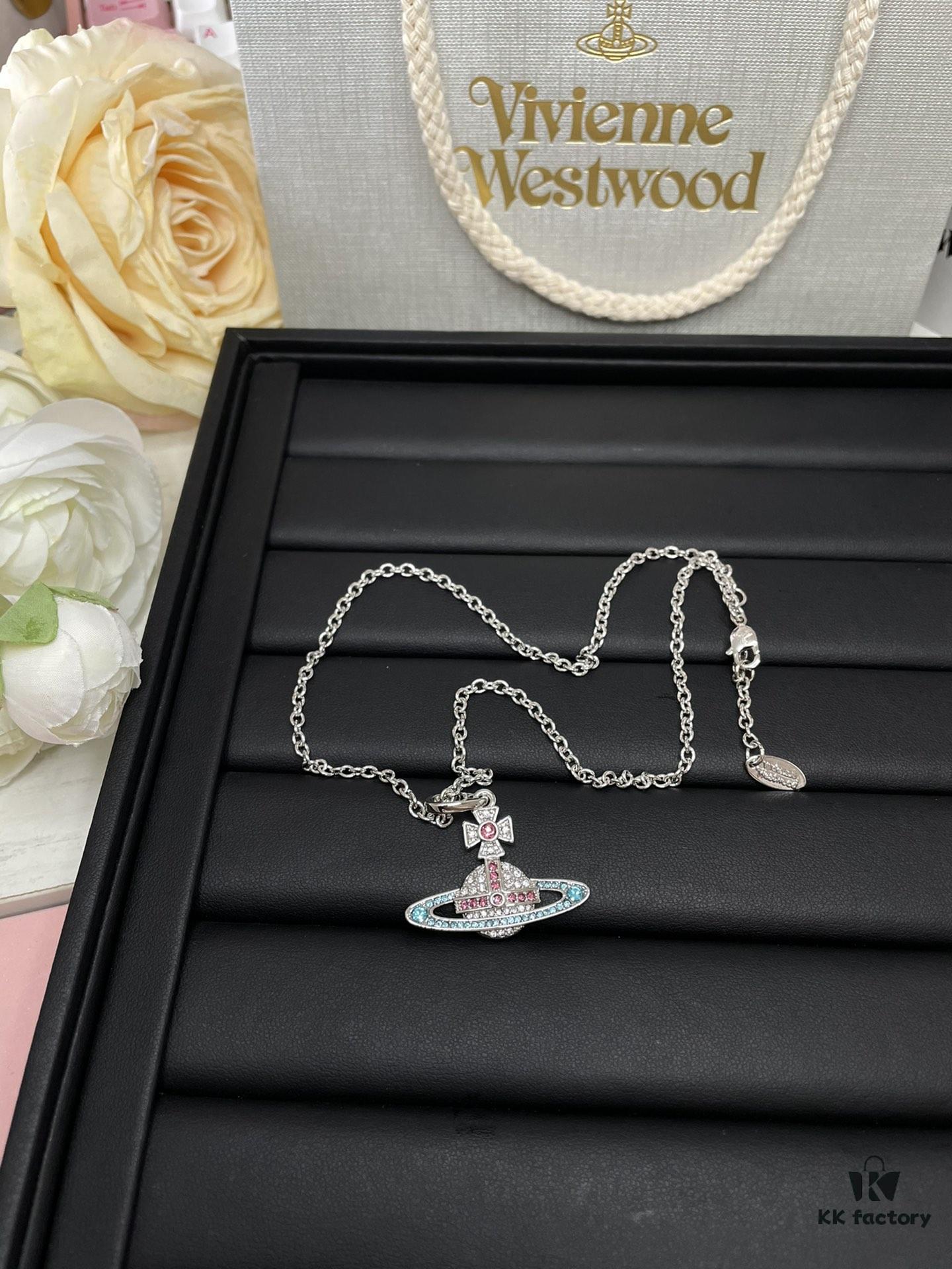 Vivienne Saturn Colored Diamond Full-Pavé Necklace