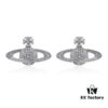 West Queen Classic Full Diamond Stud Earrings - Silver White Diamond