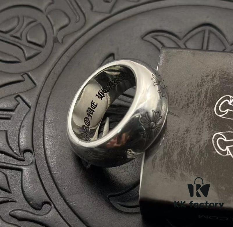 High-End Chrome Hearts Thick Round Ring with Cross Design