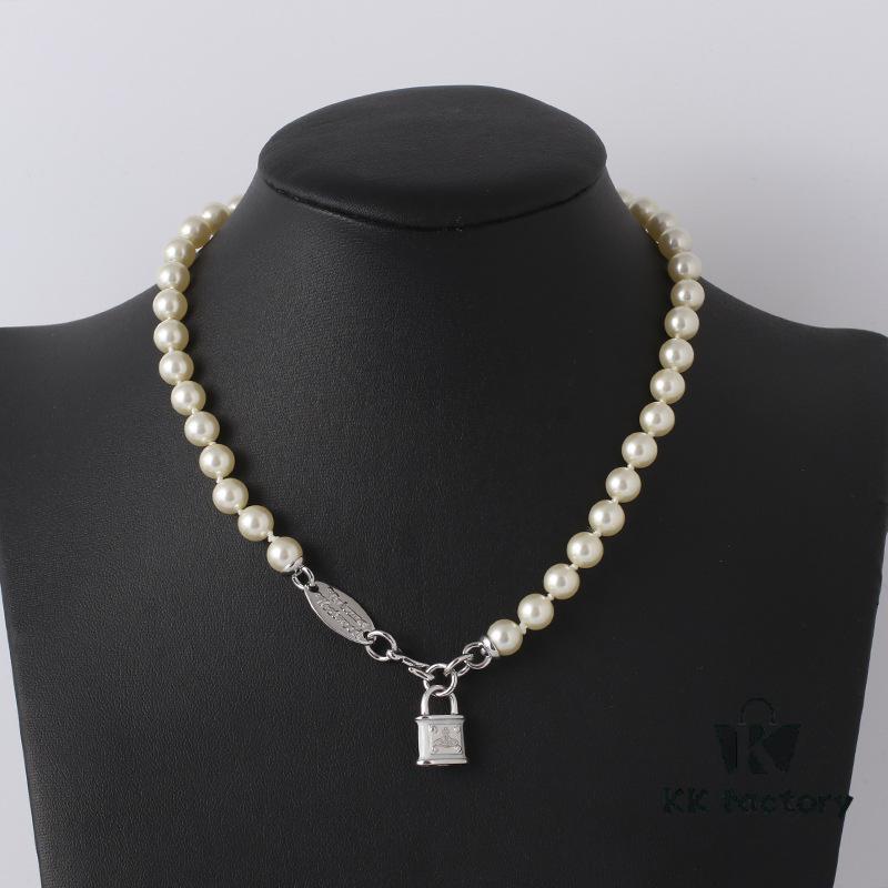 693036c8f09edb6de4c4ccdd Wholesale European and American Fashion Jewelry Saturn Pearl and Enamel 3D Small Lock Necklace for Women, Drop Shipping Available