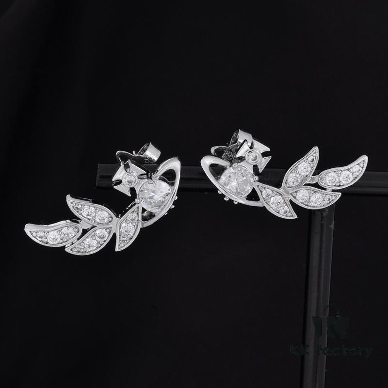 693036c8f09edb6de4c4ccde West Queen Wheat Ear Zircon Saturn Stud Earrings - Symmetrical Silver