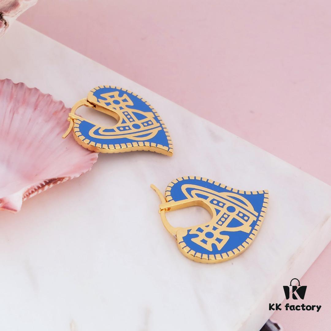 West Grandma Love Gear Enamel Earrings Blue