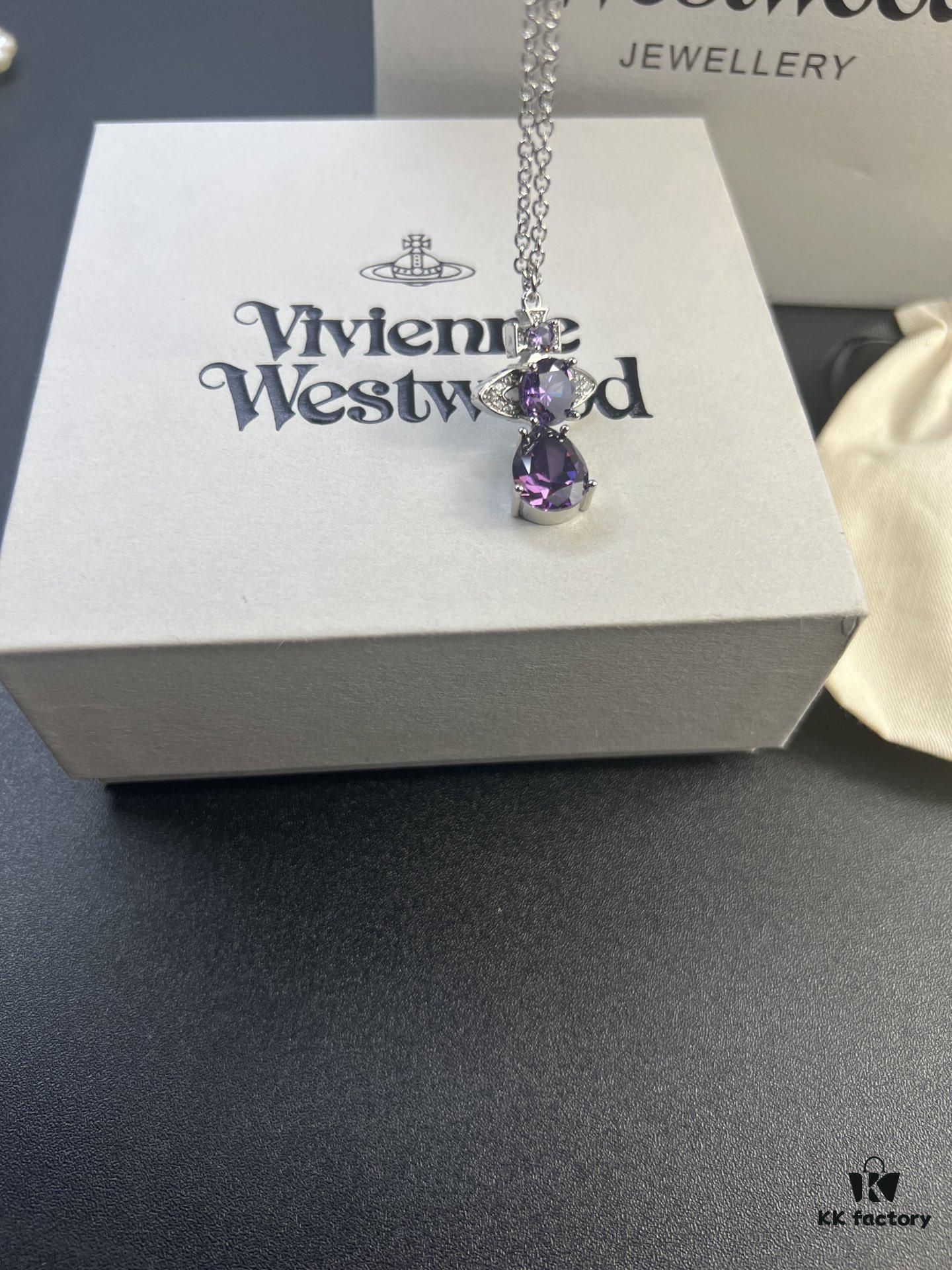 693036e4f09edb6de4c4cd05 West Queen Purple Crystal Drop Necklace in White Gold Color
