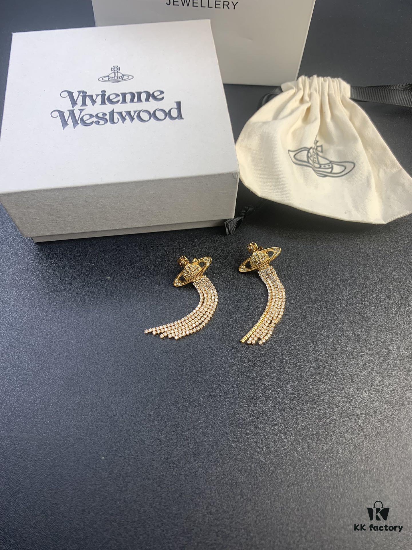 West Grandma Saturn Rhinestone Flow Comb Earrings in White Gold and Yellow Gold Two Colors