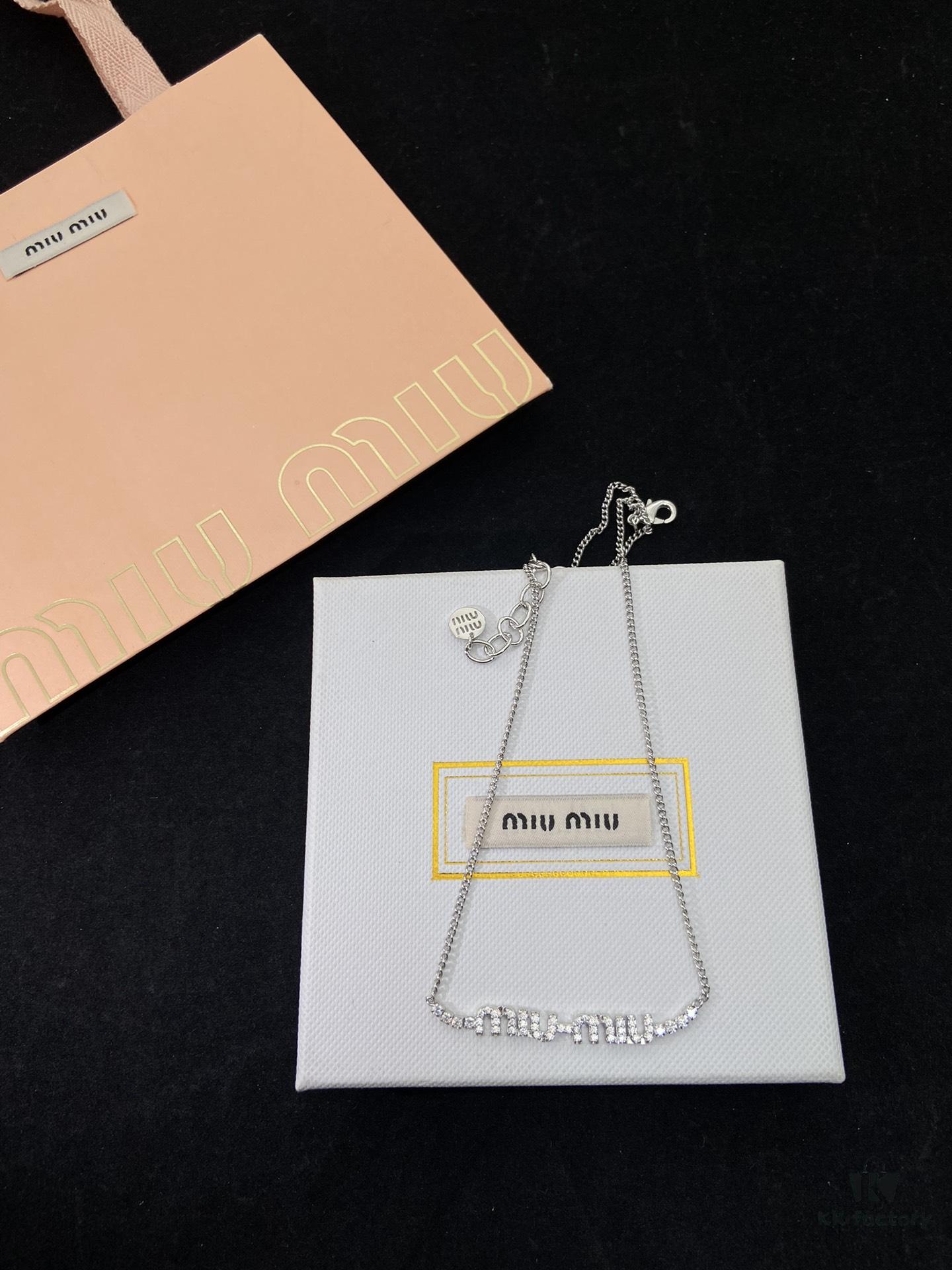 69303719f09edb6de4c4cd34 Miu Miu New Silver Full Diamond Letter Necklace