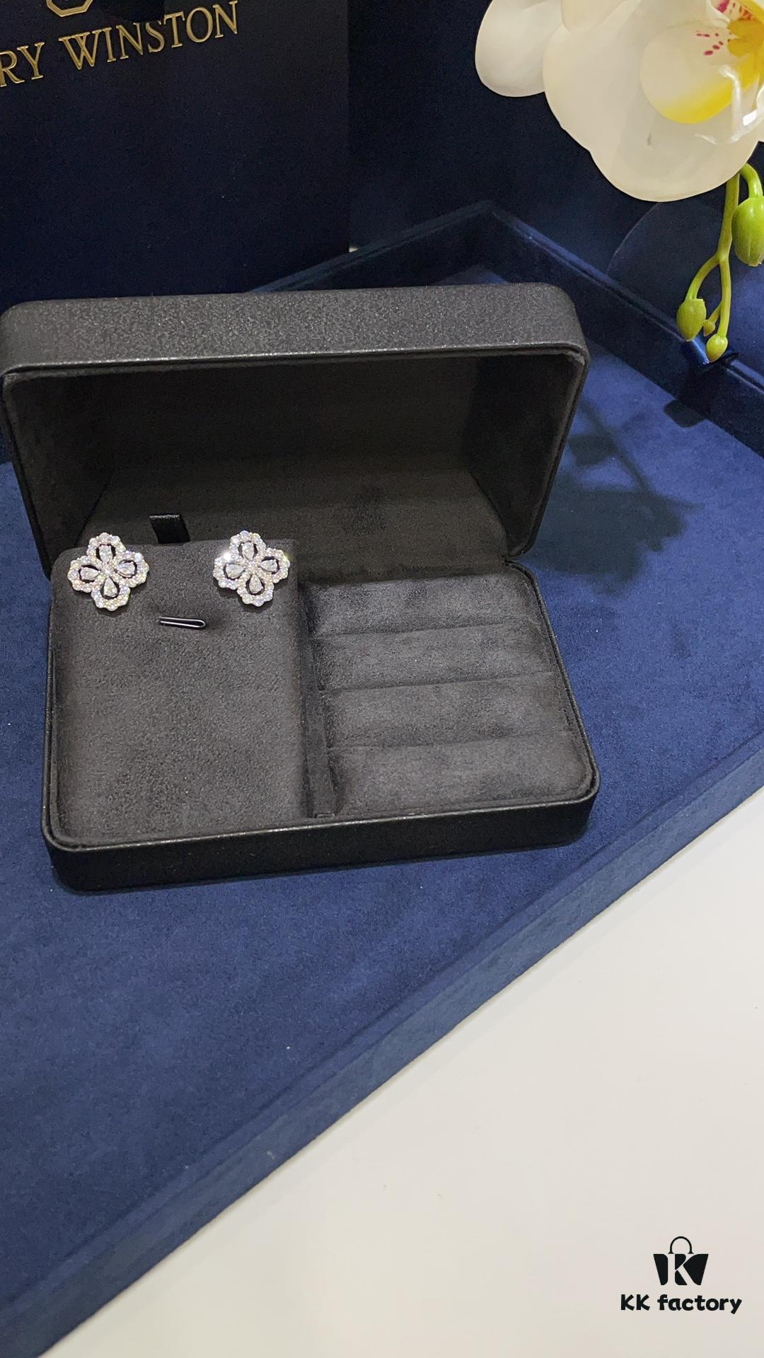 Harry Winston New Style Luxurious Clover Diamond Stud Earrings