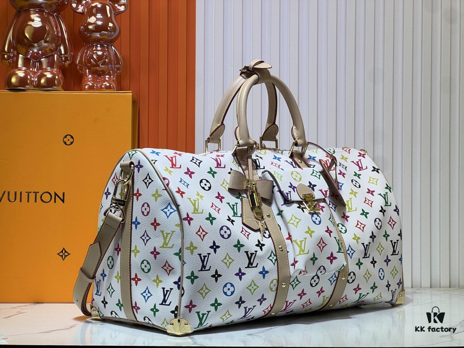69303878f09edb6de4c4ce8e M13742 White Color Black Color Travel Bag Keepall Bandoulière 45
