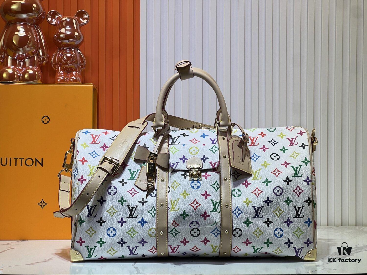 69303879f09edb6de4c4ce8f M13742 White Color Black Color Travel Bag Keepall Bandoulière 45