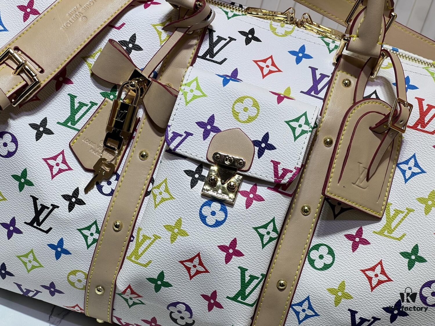 6930387cf09edb6de4c4ce91 M13742 White Color Black Color Travel Bag Keepall Bandoulière 45