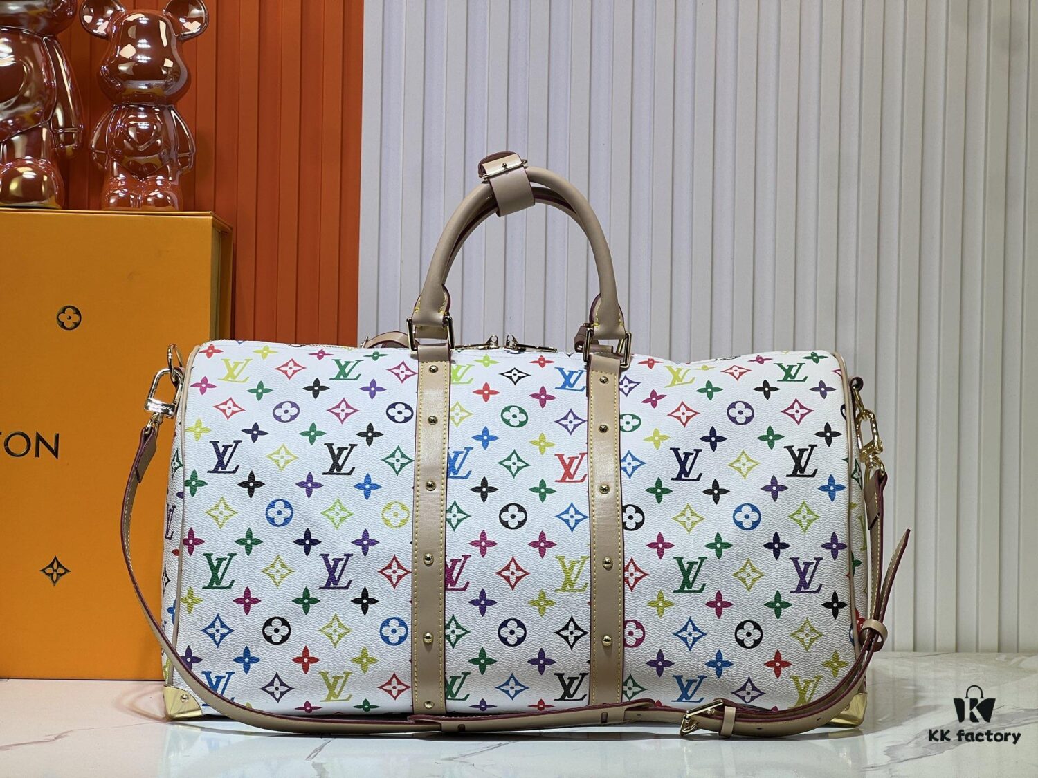 6930387ef09edb6de4c4ce92 M13742 White Color Black Color Travel Bag Keepall Bandoulière 45