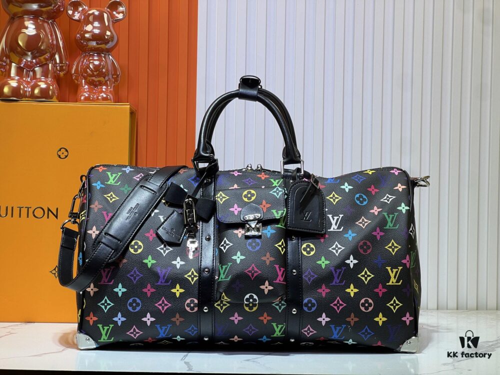 M13742 Multicolor White and Black Travel Bag, LV x TM KEEPALL BANDOULIÈRE 45, New Arrival