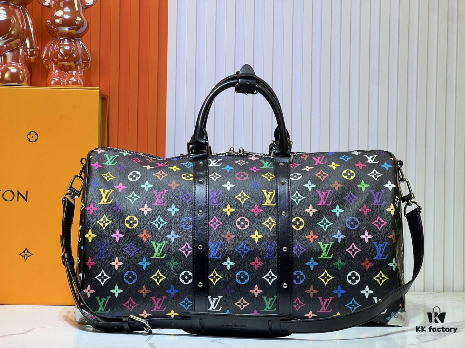 6930388bf09edb6de4c4ce99 M13742 Multicolor White and Black Travel Bag, LV x TM KEEPALL BANDOULIÈRE 45, New Arrival