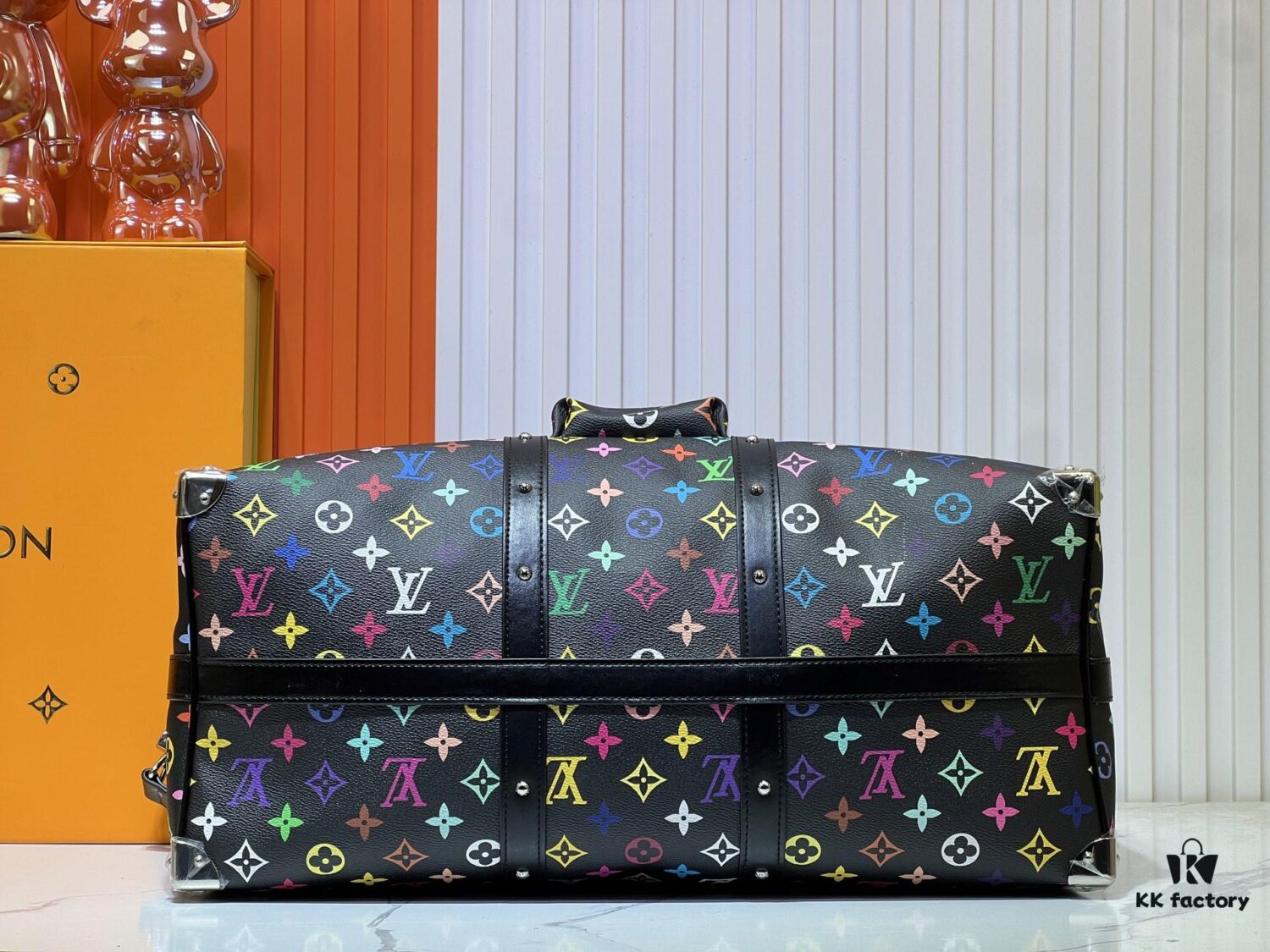 69303895f09edb6de4c4ce9c M13742 Multicolor White and Black Travel Bag, LV x TM KEEPALL BANDOULIÈRE 45, New Arrival