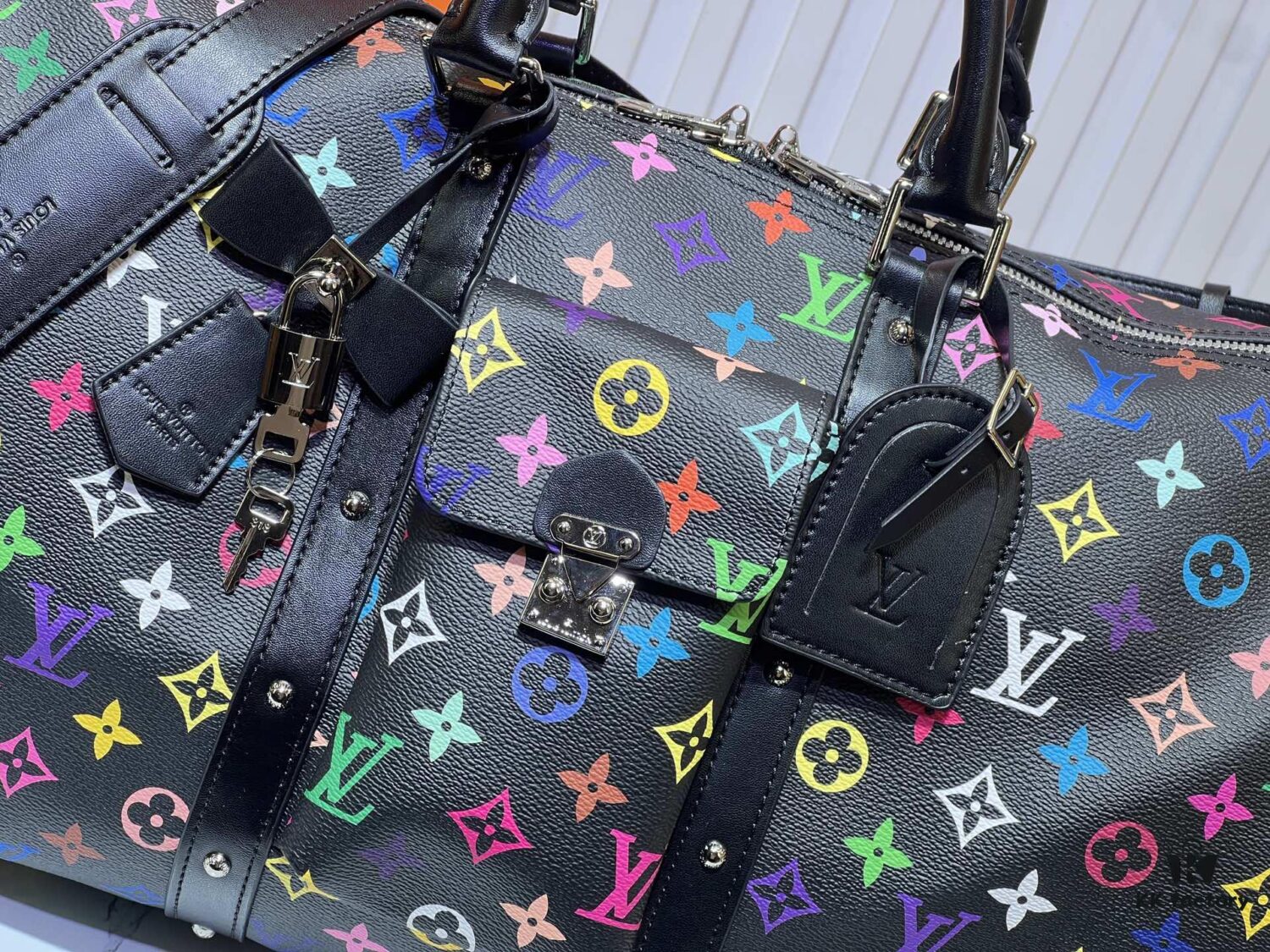 693038aef09edb6de4c4cead M13742 Multicolor White and Black Travel Bag, LV x TM KEEPALL BANDOULIÈRE 45, New Arrival