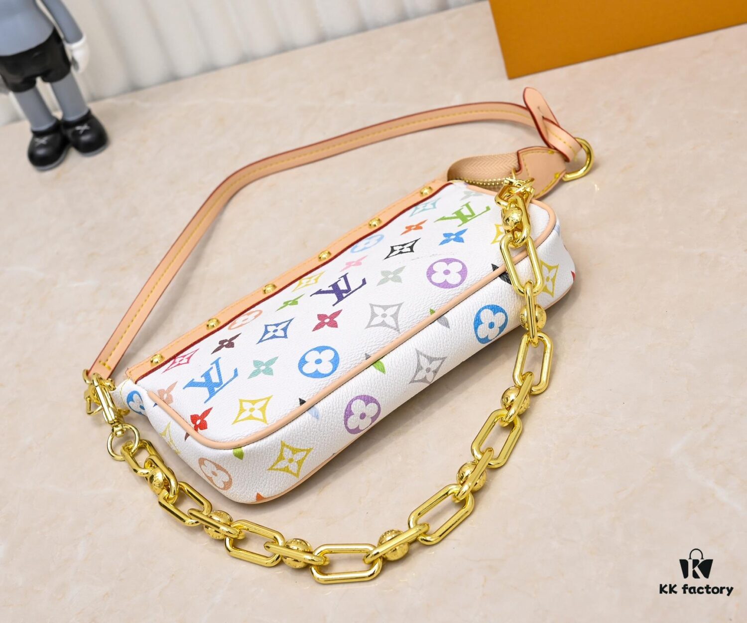 693038e3f09edb6de4c4cee9 M13404 Black Color White Color Coated Canvas Pochette Accessoires Bag