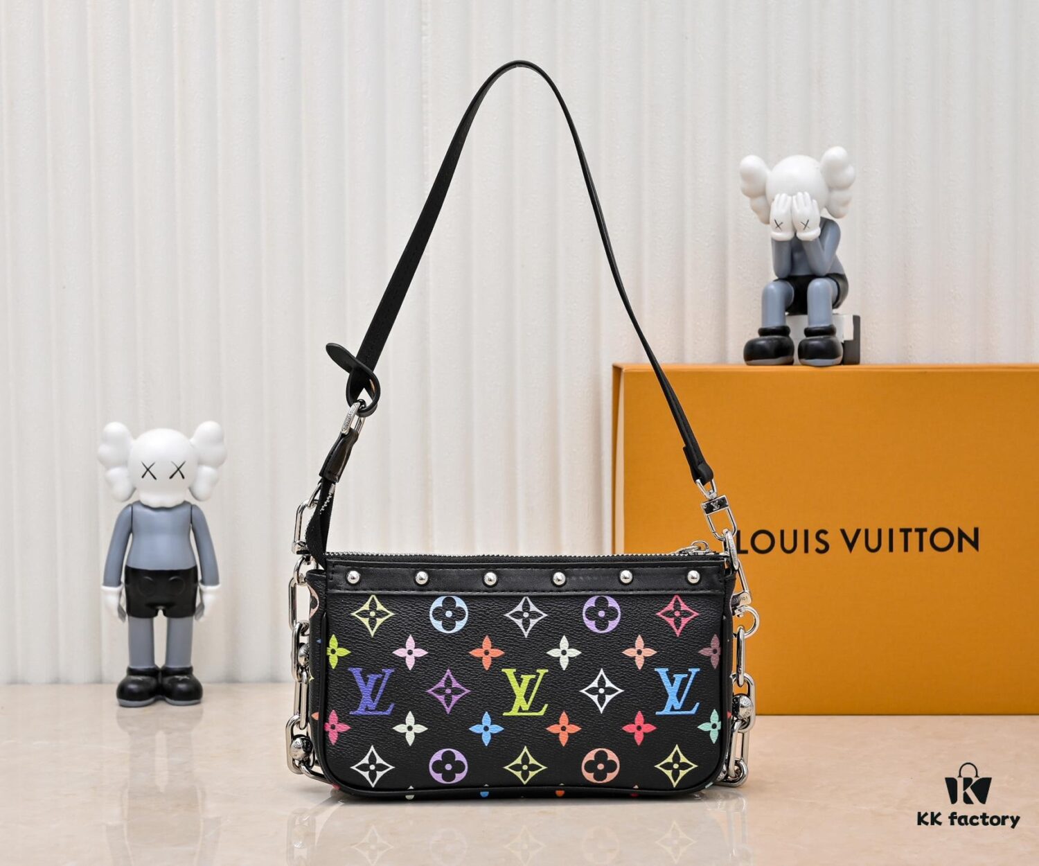 693038e9f09edb6de4c4ceef M13404 Black and White Coated Canvas Pochette Accessoires Bag