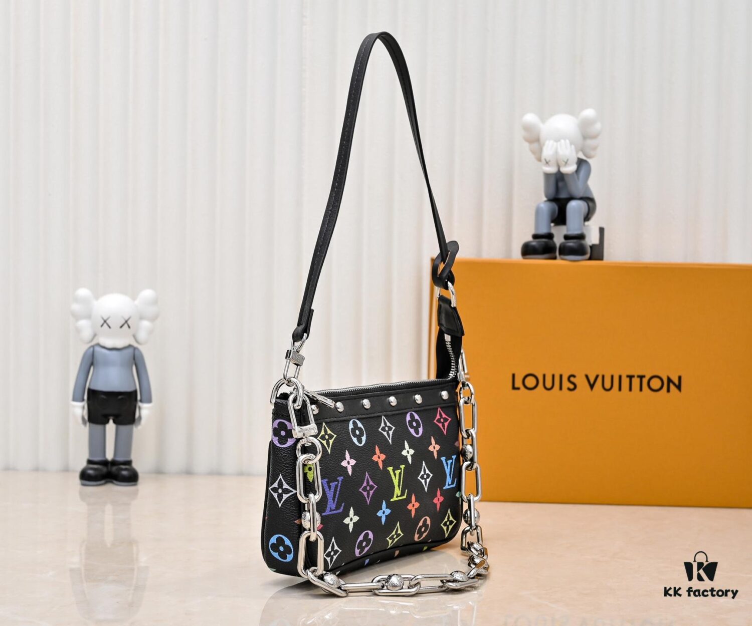 693038eaf09edb6de4c4cef1 M13404 Black and White Coated Canvas Pochette Accessoires Bag