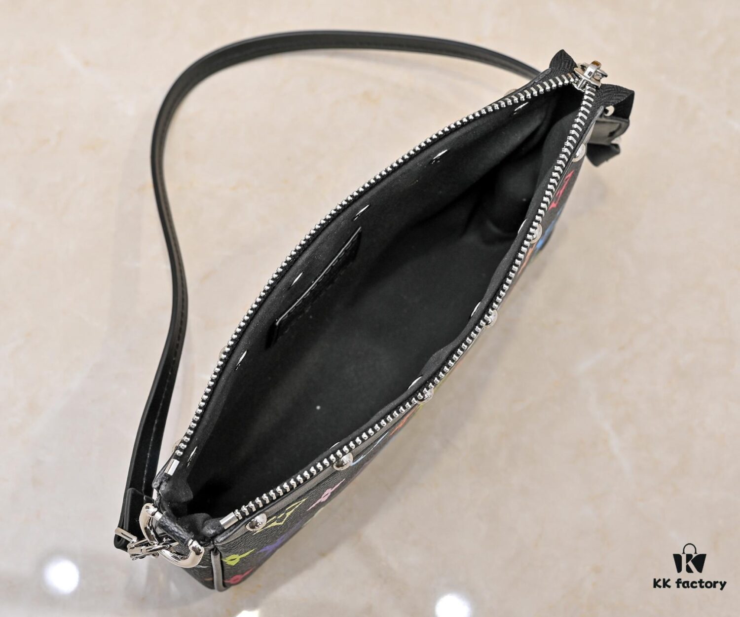 693038ecf09edb6de4c4cef4 M13404 Black and White Coated Canvas Pochette Accessoires Bag