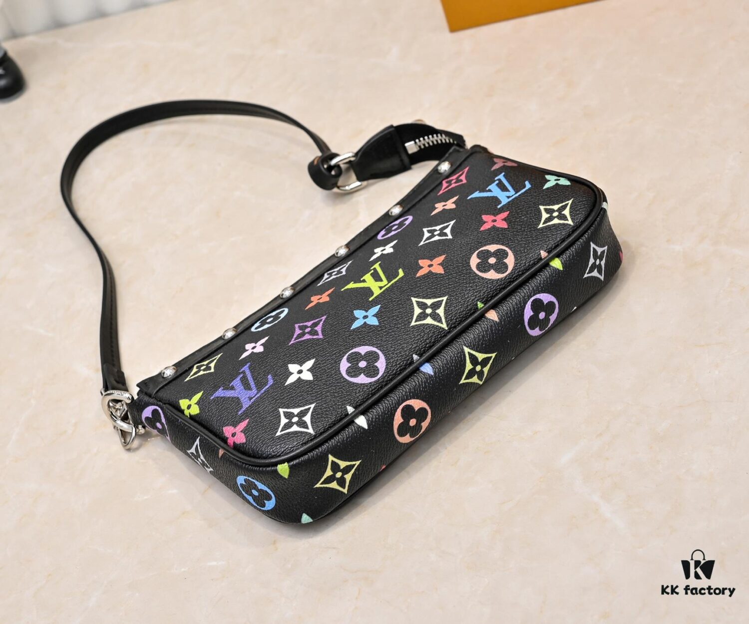 69303909f09edb6de4c4cf16 M13404 Black and White Coated Canvas Pochette Accessoires Bag
