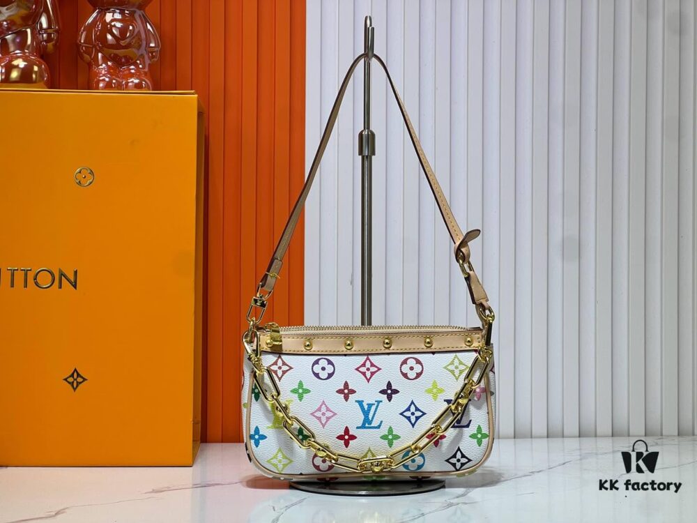 69303960f09edb6de4c4cf9c M13404 Black and White Pochoir Coated Canvas Pochette Accessoires Bag