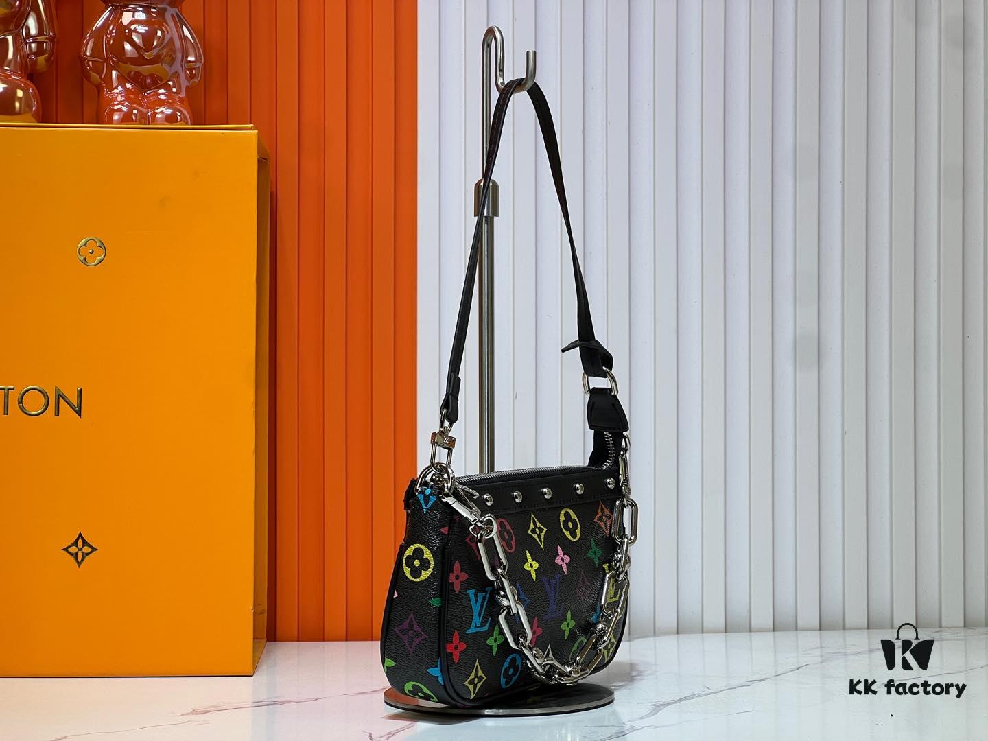 69303964f09edb6de4c4cfa6 M13404 Black and White Coated Canvas Pochette Accessoires Bag