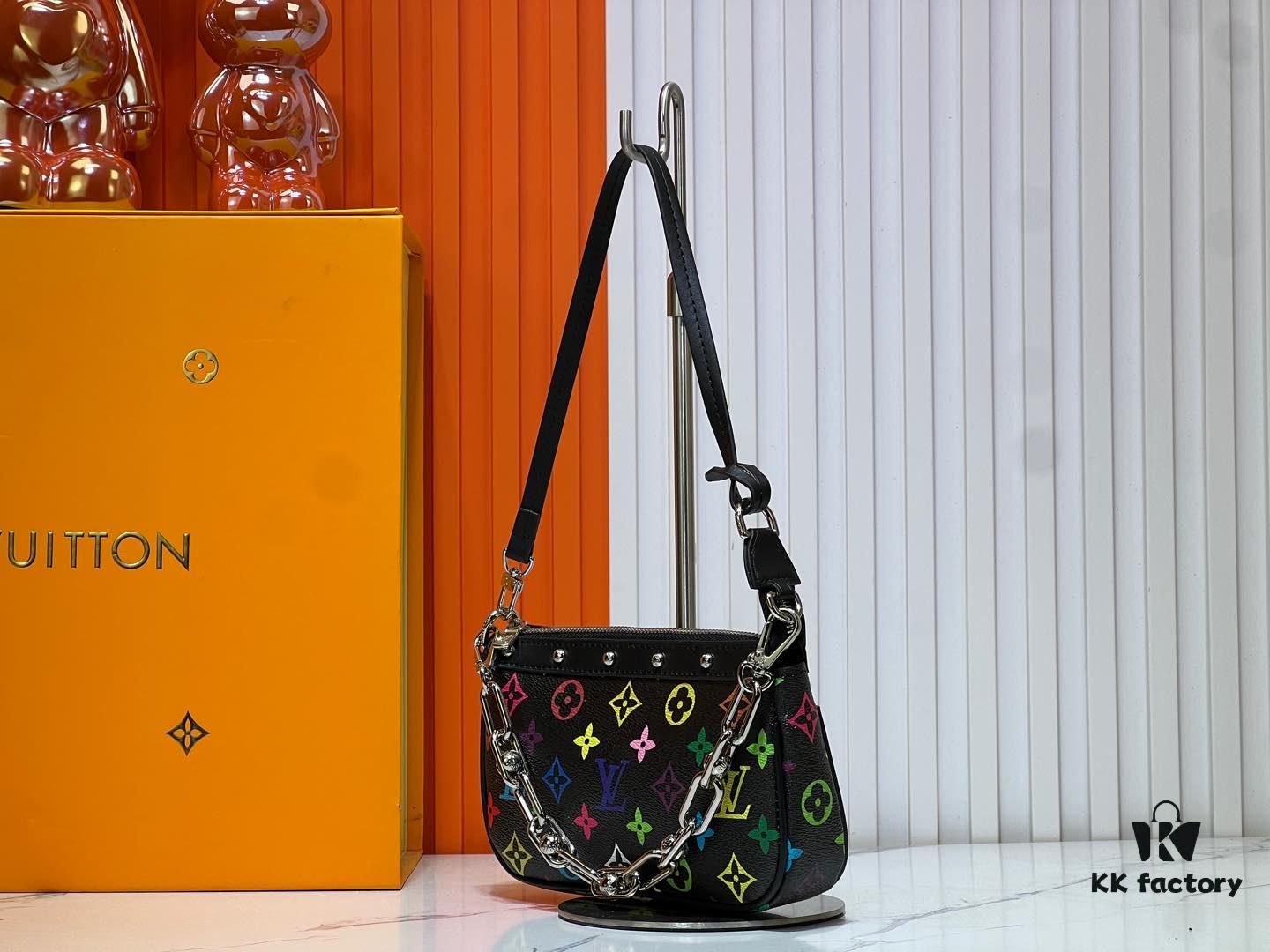 69303966f09edb6de4c4cfaa M13404 Black and White Coated Canvas Pochette Accessoires Bag