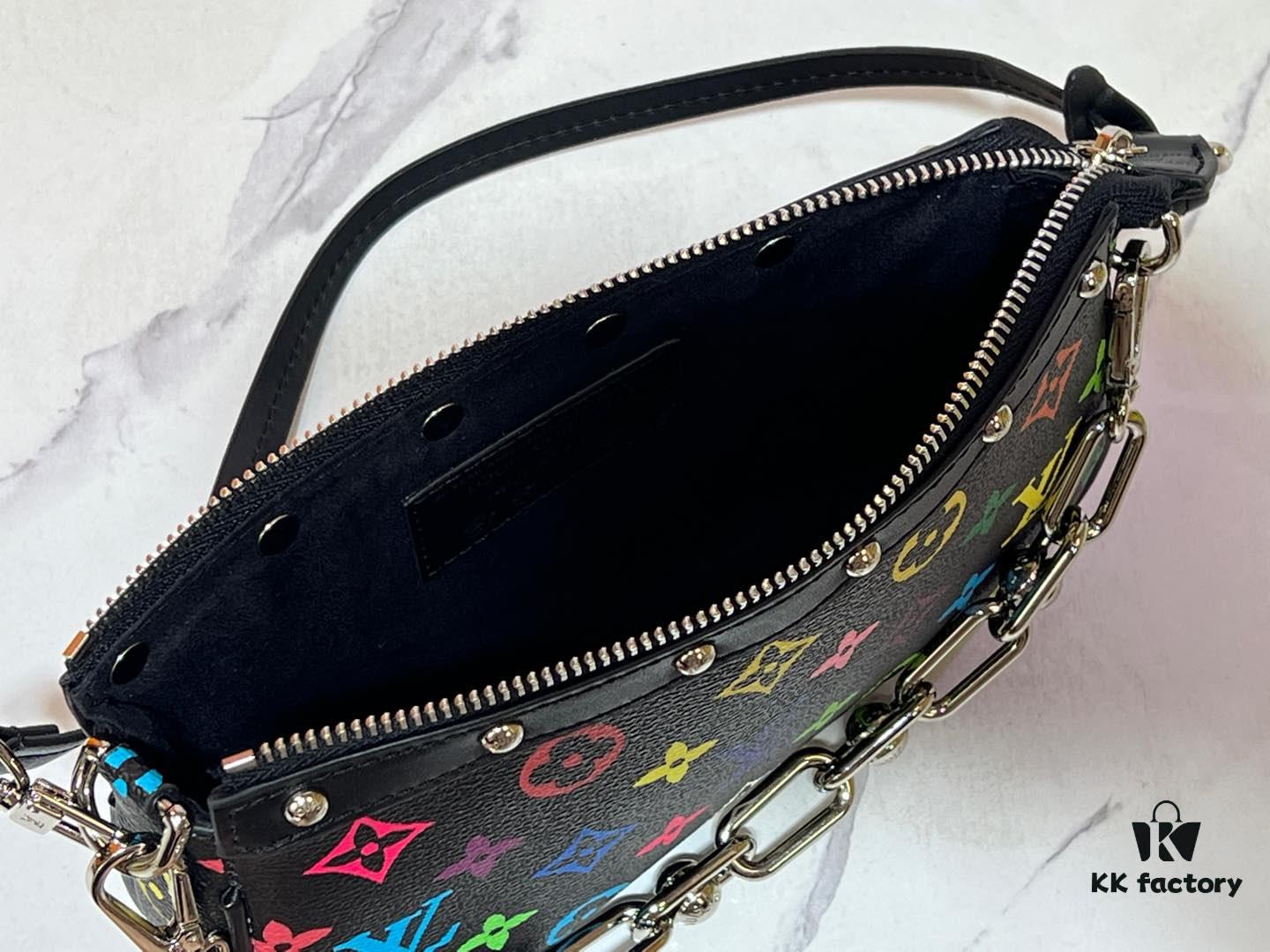 69303966f09edb6de4c4cfac M13404 Black and White Coated Canvas Pochette Accessoires Bag