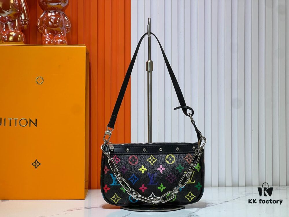 69303975f09edb6de4c4cfc3 M13404 Black and White Coated Canvas Pochette Accessoires Bag