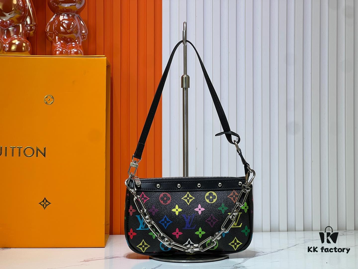 69303975f09edb6de4c4cfc3 M13404 Black and White Coated Canvas Pochette Accessoires Bag