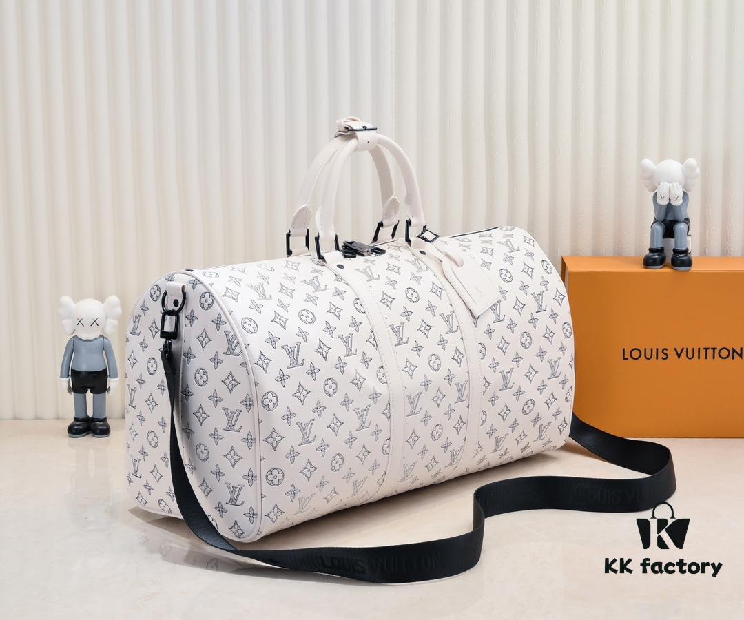 693039f0f09edb6de4c4d042 Exclusive Real Photo M24953 41416 New Version Louis Vuitton Classic Keepall Travel Bag in Monogram Shadow Leather
