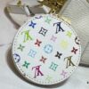 69303a6bf09edb6de4c4d0b5 M13099 Marellini Handbag crafted from textured Epi leather with a compact silhouette, offering ample space for daily essentials like a smartphone. Features a round coin purse and mirror made from the vibrant Monogram canvas of the Louis Vuitton × Takashi Murakami collaboration, attached to the bag via a bold metal chain. Dimensions: 19x13.5x6.5cm