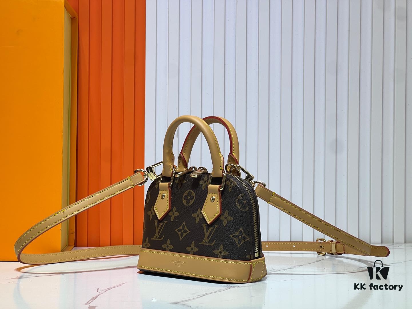 69303b17f09edb6de4c4d1b6 Upgraded Original 【Louis Vuitton Alma Nano Shell Handbag】M82717 Monogram Coffee Check Mini Shell Bag Series