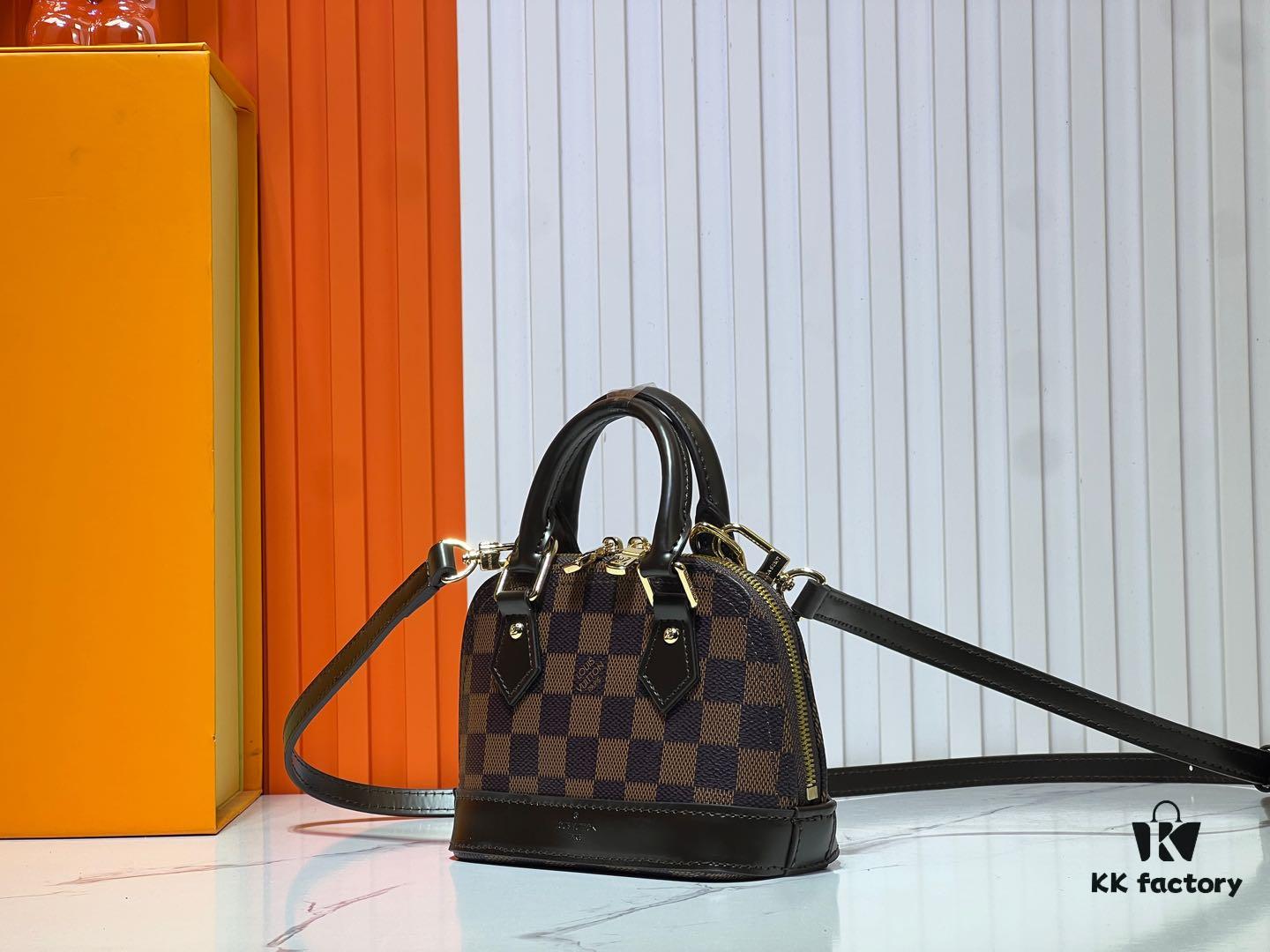 69303b1bf09edb6de4c4d1bd Upgraded Original 【Louis Vuitton Alma Nano Shell Handbag】M82717 Monogram Coffee Check Mini Shell Bag Series