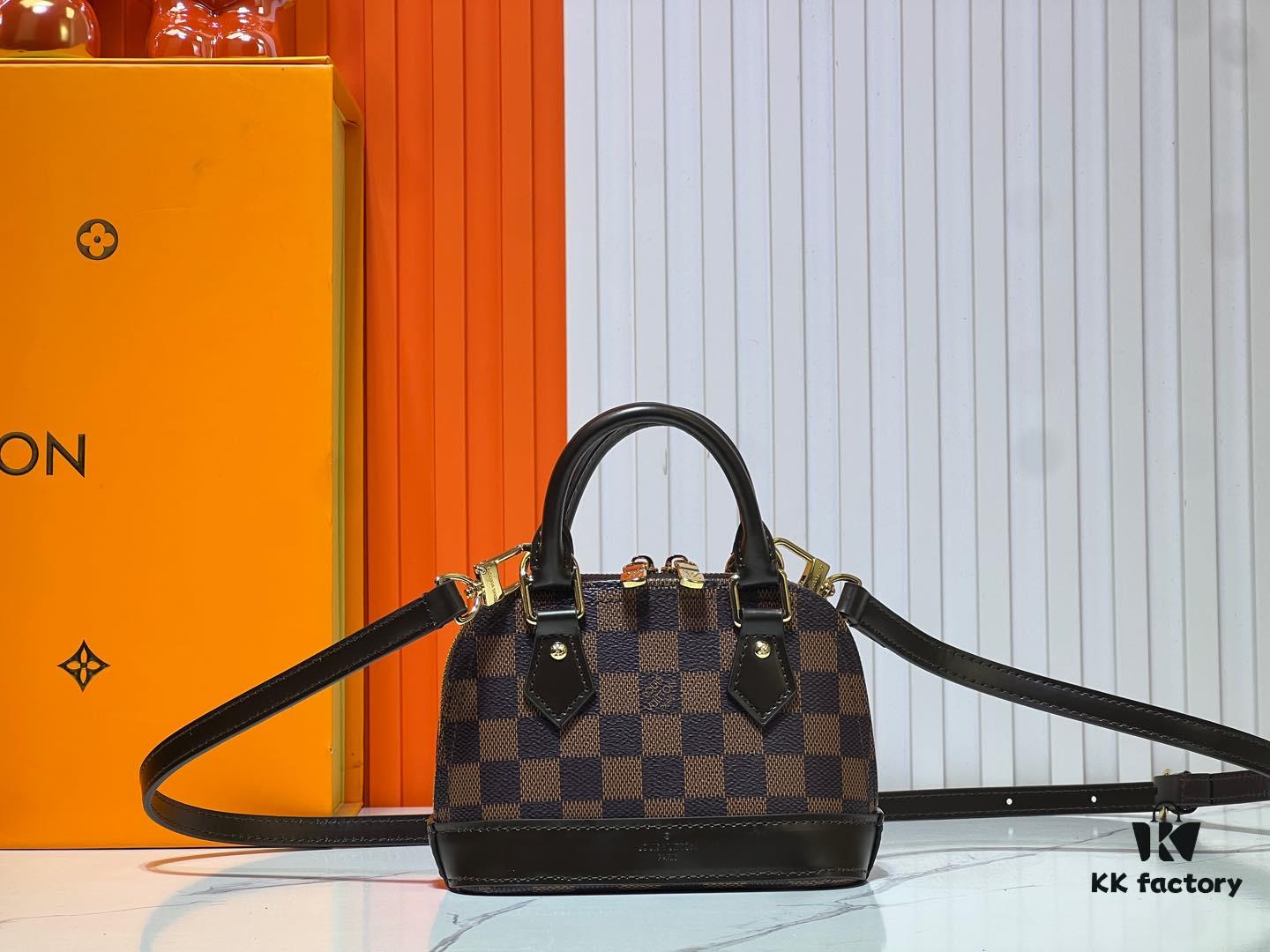 69303b1bf09edb6de4c4d1be Upgraded Original 【Louis Vuitton Alma Nano Shell Handbag】M82717 Monogram Coffee Check Mini Shell Bag Series