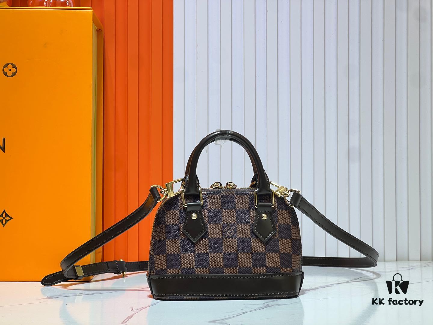 69303b1df09edb6de4c4d1c1 Upgraded Original 【Louis Vuitton Alma Nano Shell Handbag】M82717 Monogram Coffee Check Mini Shell Bag Series
