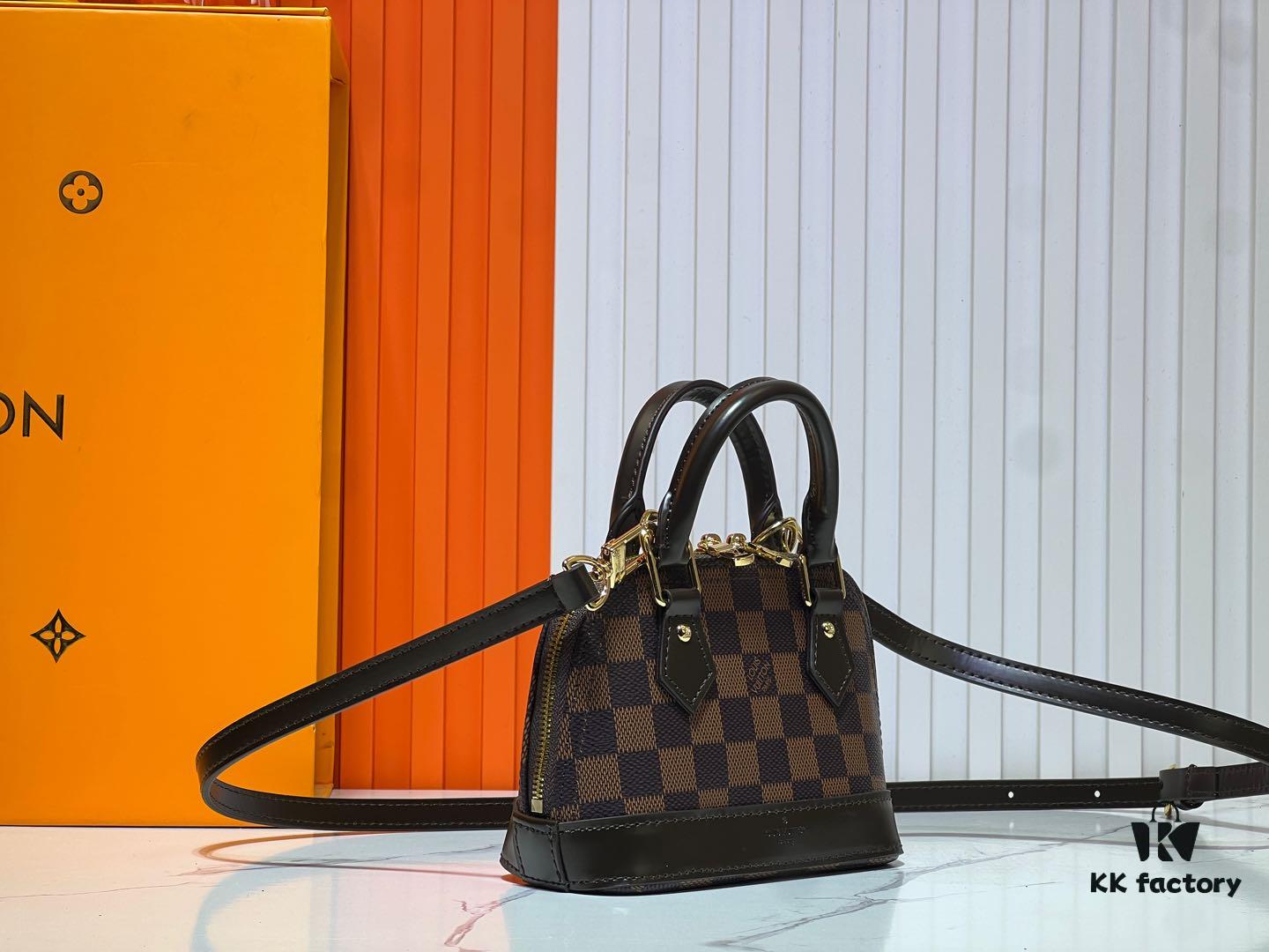 69303b1ef09edb6de4c4d1c2 Upgraded Original 【Louis Vuitton Alma Nano Shell Handbag】M82717 Monogram Coffee Check Mini Shell Bag Series