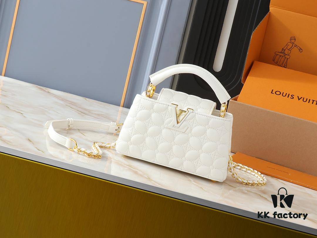 69303b79f09edb6de4c4d255 Upgraded Original M23998 M239990 Monogram Embroidered Floral Pattern on Elegant Quilting for Capucines Mini Handbag