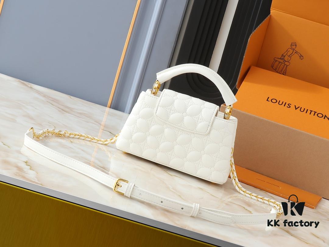 69303b7af09edb6de4c4d256 Upgraded Original M23998 M239990 Monogram Embroidered Floral Pattern on Elegant Quilting for Capucines Mini Handbag