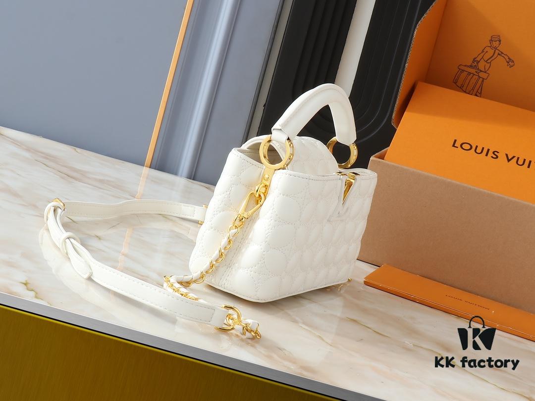69303b7af09edb6de4c4d257 Upgraded Original M23998 M239990 Monogram Embroidered Floral Pattern on Elegant Quilting for Capucines Mini Handbag