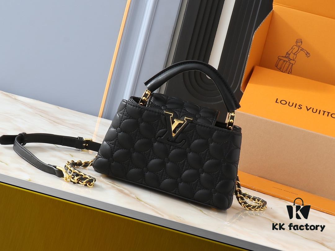 69303b8df09edb6de4c4d278 Upgraded Original M23998 M239990 Capucines Mini Bag with Monogram Embroidered Floral on Elegant Quilting