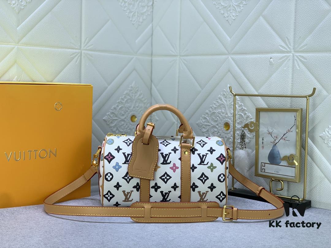 69303cdaf09edb6de4c4d451 Upgraded Original M46271 Black Flower Orange Chain, Denim Blue, M31044 Orange, M11542 Monogram, M24849 Multicolor Daisy Keepall 25