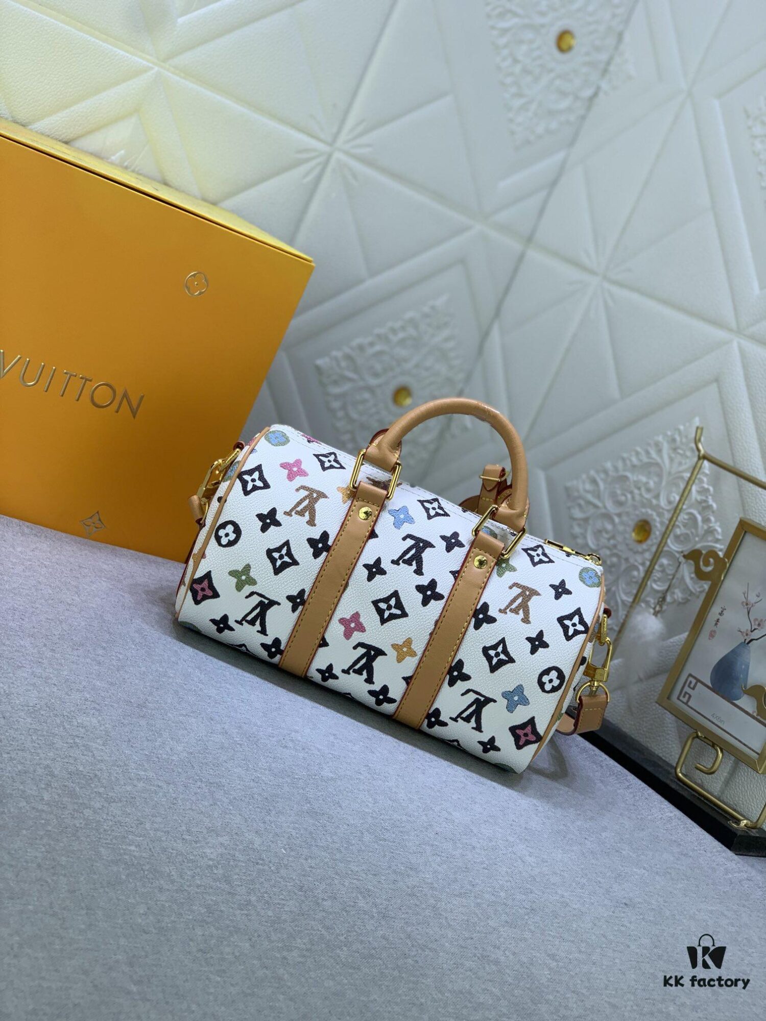 69303cddf09edb6de4c4d453 Upgraded Original M46271 Black Flower Orange Chain, Denim Blue, M31044 Orange, M11542 Monogram, M24849 Multicolor Daisy Keepall 25