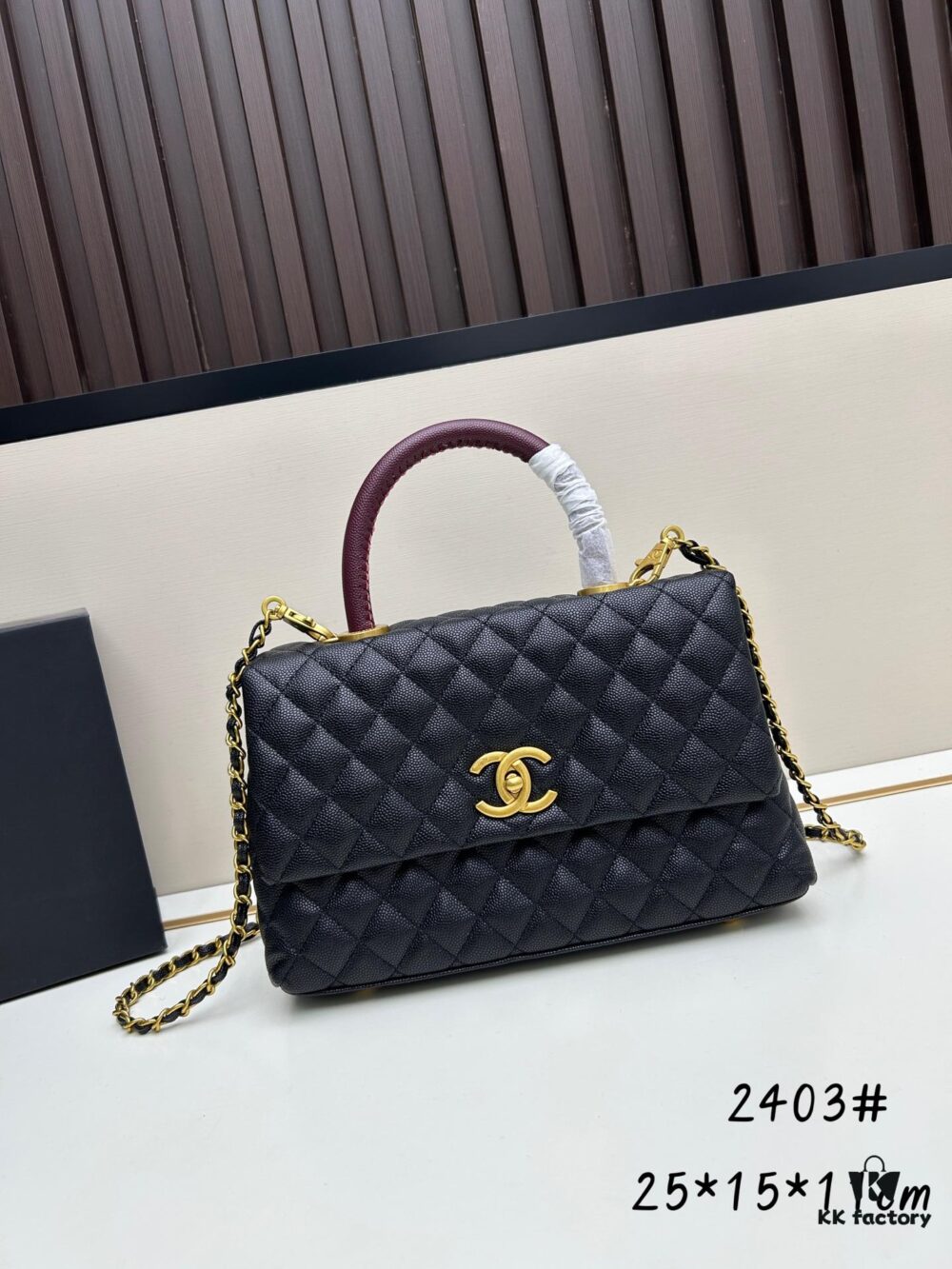 69303f77f09edb6de4c4d74a Chanel Coco Handle Bag in Black Calfskin with Red Handle - Box Included