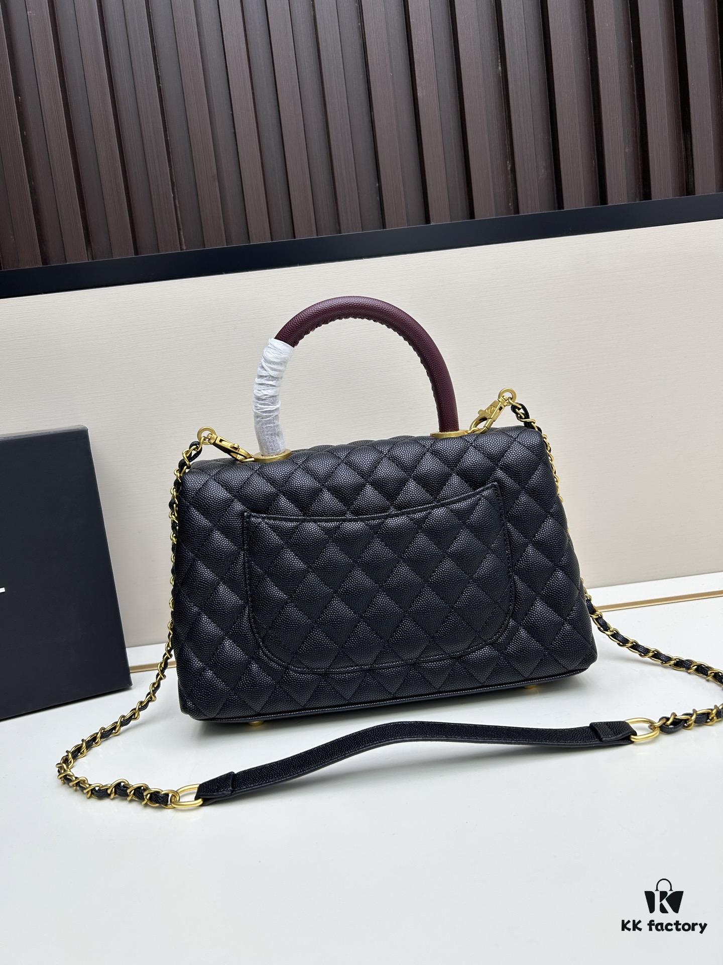 69303f7af09edb6de4c4d74c Chanel Coco Handle with Box, Black Calfskin with Red Handle