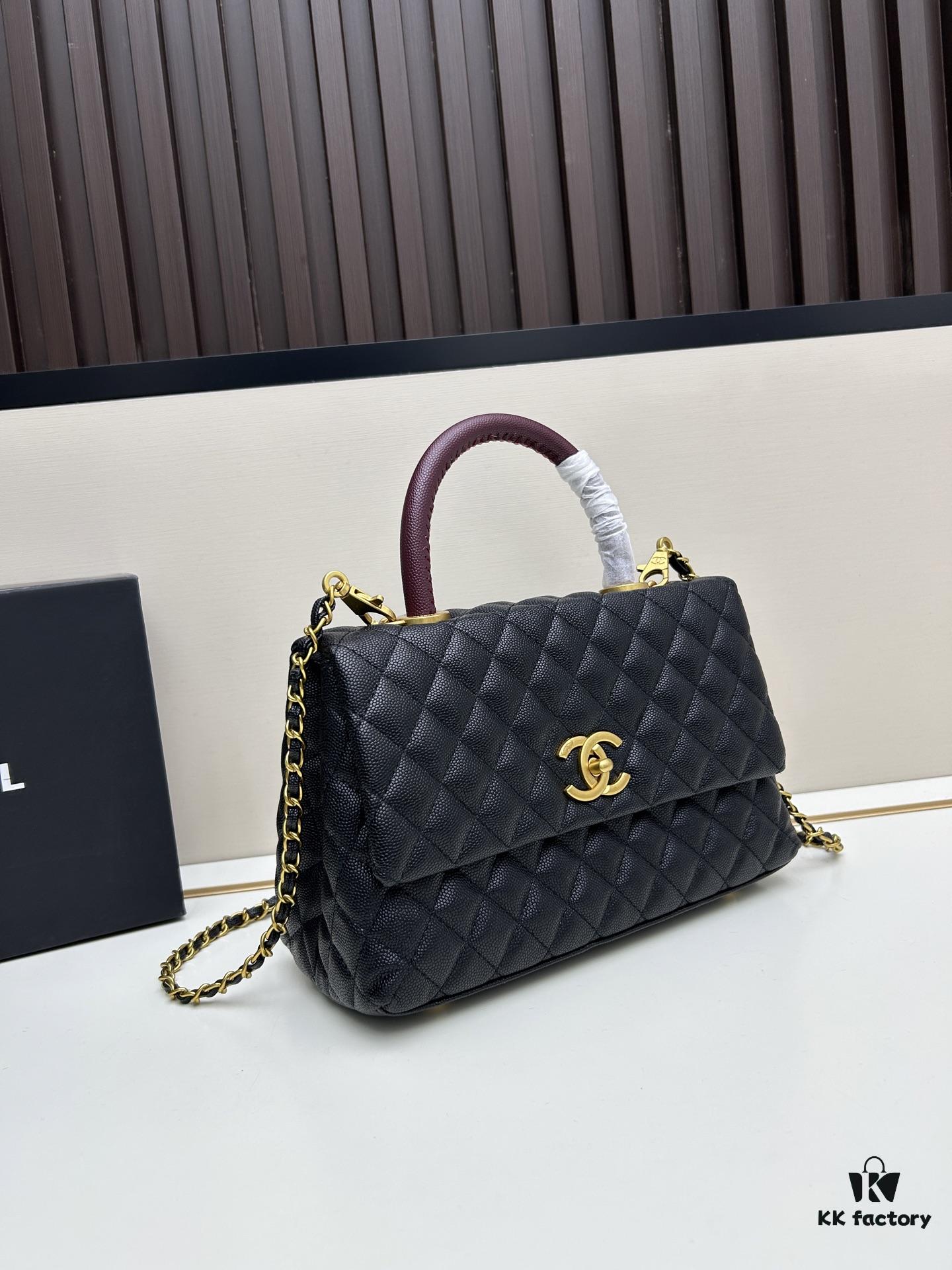 69303f7af09edb6de4c4d74d Chanel Coco Handle with Box, Black Calfskin with Red Handle