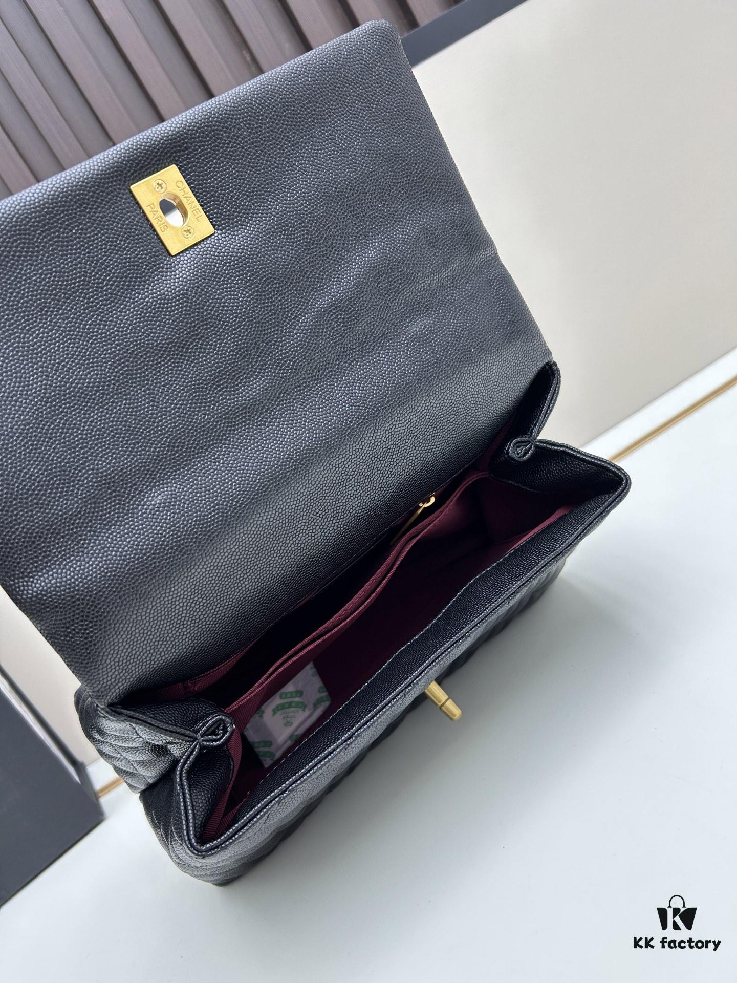 69303f85f09edb6de4c4d754 Chanel Coco Handle with Box, Black Calfskin with Red Handle